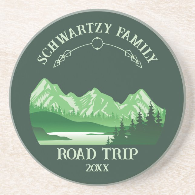 Vintager grüner Berg Sonnenuntergang Getränkeuntersetzer (Vorne)