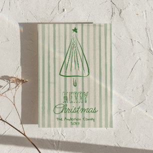 Vintager, grüner Hand gezeichneter Weihnachtsbaum  Feiertagskarte