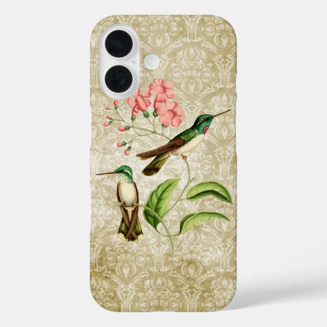 Vintager Grüner Hummingvogel mit rosa Blume Case-Mate iPhone Hülle (Rückseite)