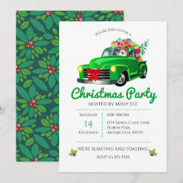Vintager Grüner LKW, Baum & Weihnachten Einladung