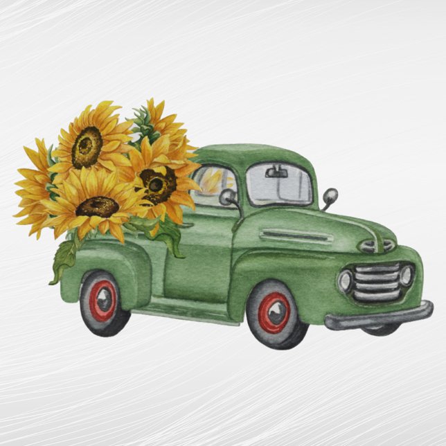 Vintager Grüner LKW Sonnenblumen Aufkleber (Von Creator hochgeladen)