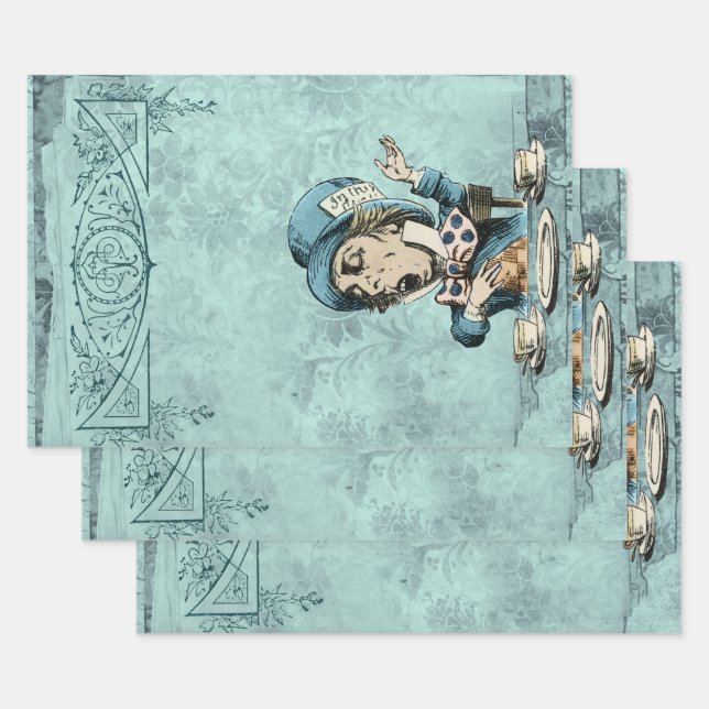 Vintager Grüner Mad Hatter im Wunderland Geschenkpapier Set (Set)