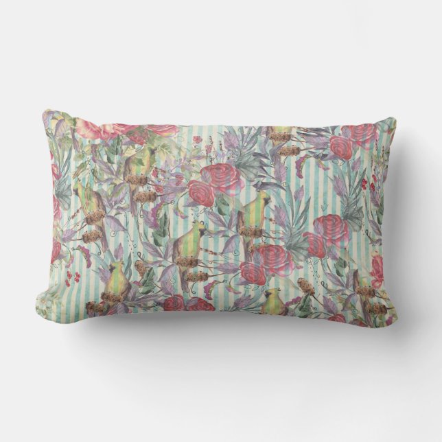Vintager grüner rosa Grunge stripes den Blumen Lendenkissen (Vorderseite)
