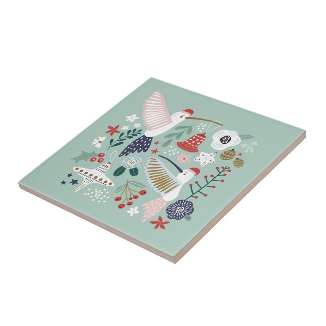 Vintager grüner Spaß boho Weihnachten Keramik Tile Fliese (Seite)