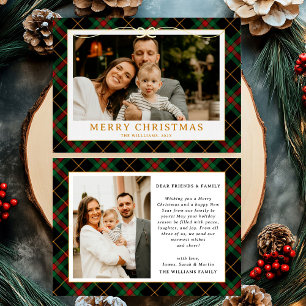Vintager grüner Tartan Kariertes Foto Weihnachten Folien Feiertagskarte