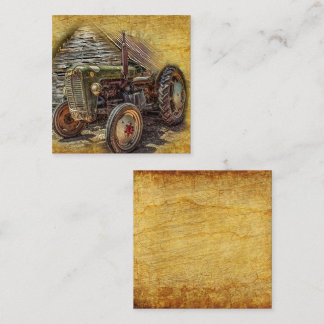 Vintager Grüner Traktor Quadratische Visitenkarte (Vorne/Hinten)