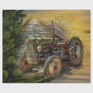 Vintager grüner Traktor Rustikaler alter Stall Geschenkpapier