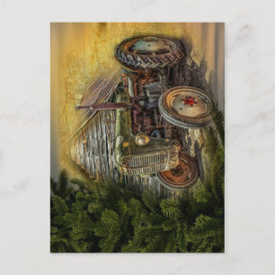 Vintager grüner Traktor Rustikaler alter Stall Postkarte