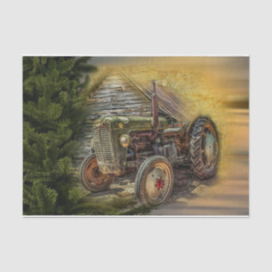 Vintager Grüner Traktor Seidenpapier