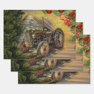 Vintager Grüner Traktor Weihnachten Geschenkpapier Set
