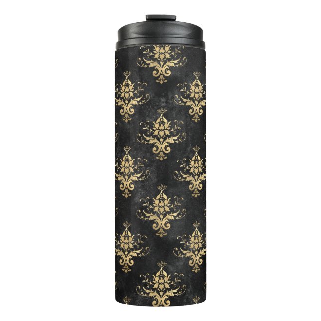 Vintager Grunge Damask Thermosbecher (Vorderseite)