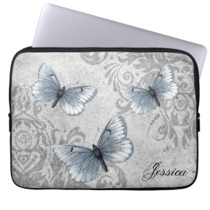 Vintager Grunge Damask und Schmetterlinge Laptopschutzhülle