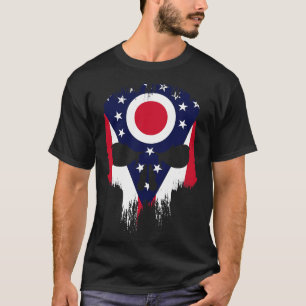 Vintager Grunge Ohio Staatsflagge Schädel T-Shirt