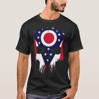 Vintager Grunge Ohio Staatsflagge Schädel T-Shirt