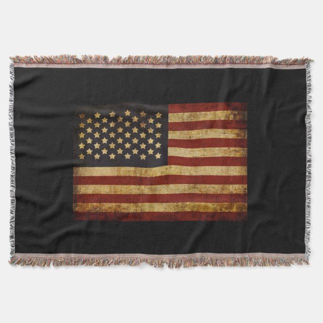 Vintager Grunge patriotische amerikanische Flagge Decke (Vorderseite)
