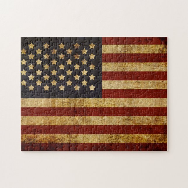 Vintager Grunge patriotische amerikanische Flagge Puzzle (Horizontal)