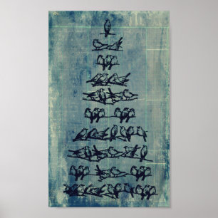 Vintager Grunge-Vogel-Baum Poster
