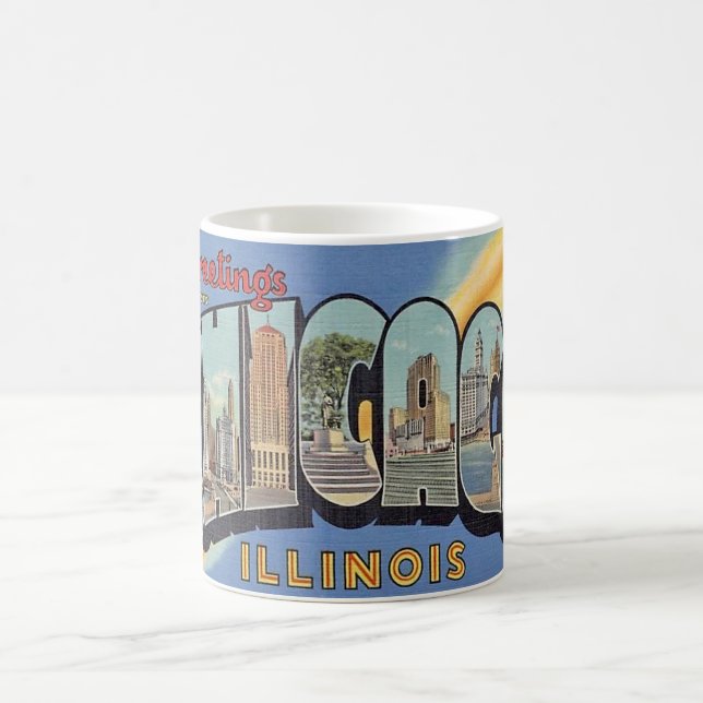 Vintager Gruß aus Chicago Kaffeetasse (Mittel)