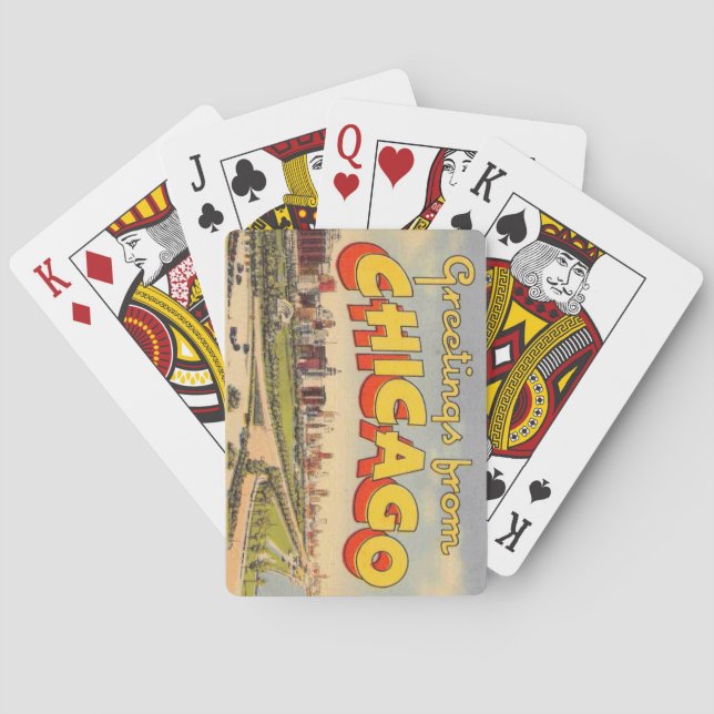 Vintager Gruß aus Chicago Spielkarten (Rückseite)