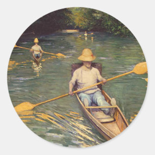 Vintager Gustave Caillebotte Skiffs auf den Yerres Runder Aufkleber