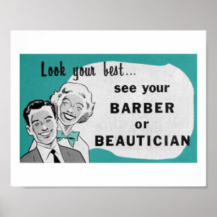 Vintager Haar-Salon-Kunstbeautician-Druck im Aqua Poster