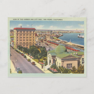 Vintager Hafen San Pedro California und Rathaus Postkarte