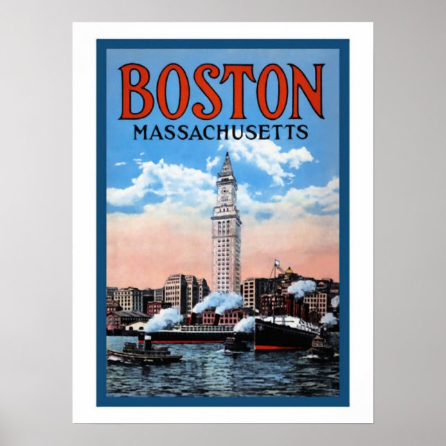 Vintager Hafen von Boston Massachusetts Reiseplaka Poster (Vorne)