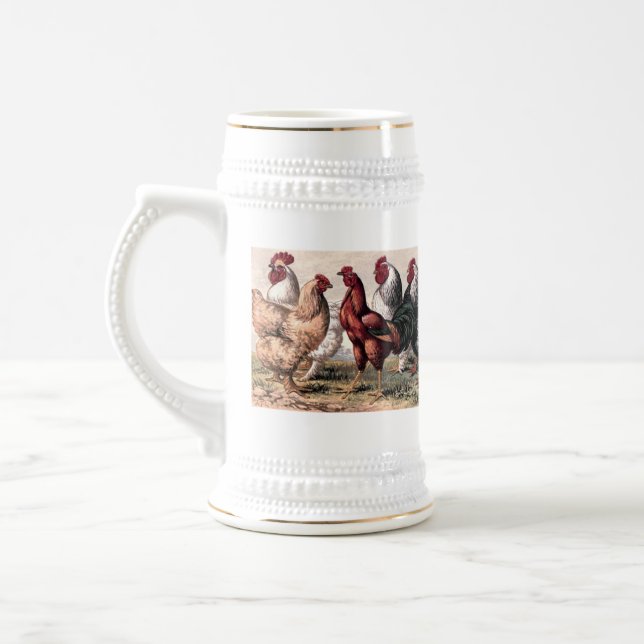 Vintager Hahn-und Huhn-Land Stein Bierglas (Links)