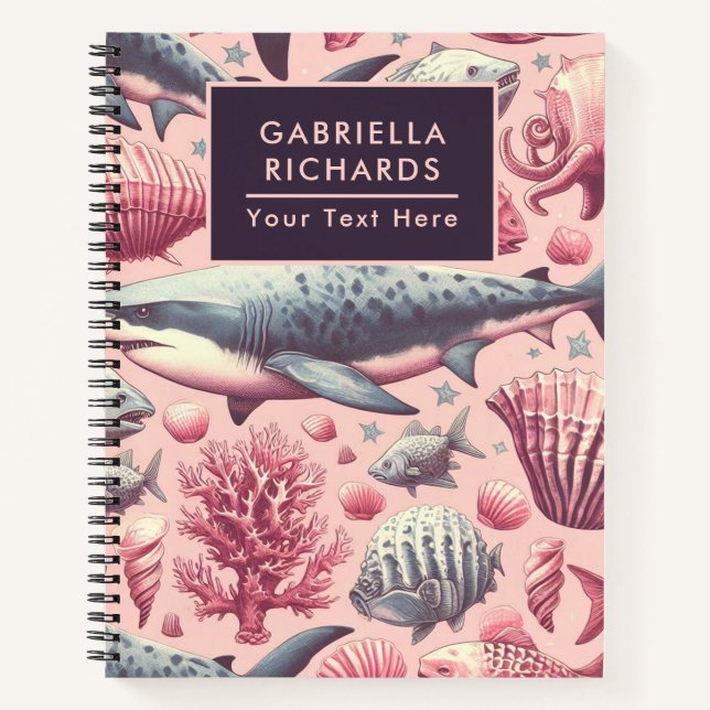 Vintager Hai nahtlos Notizbuch (Vorderseite)