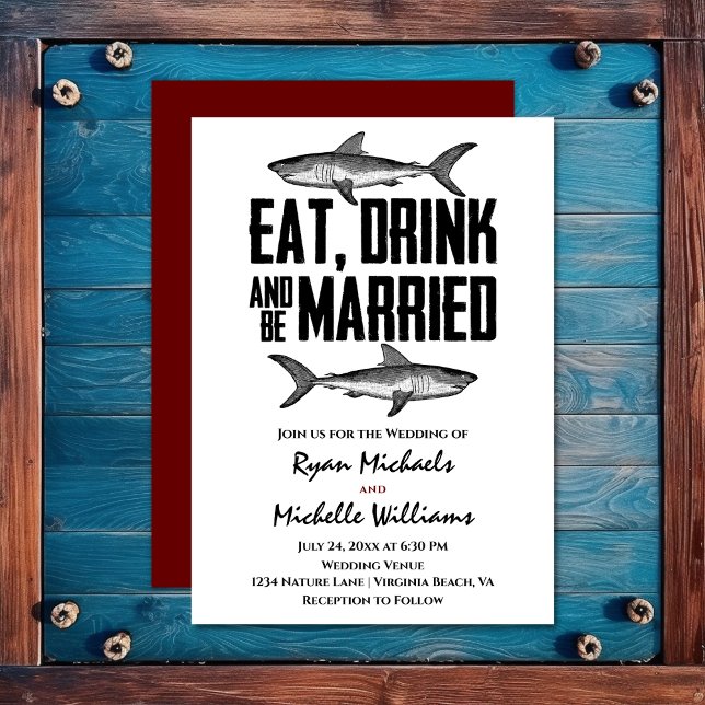 Vintager Hai trinken und Verheiratet Hochzeit sein Einladung (Vintage Shark Eat Drink and be Married Wedding Invitation)