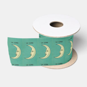 Vintager Halbmond Gesicht la luna aquamarin gelb Satinband