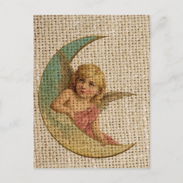 Vintager Halbmond viktorianischer Engel Postkarte (Vorderseite)