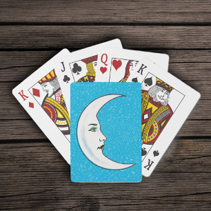 Vintager Halbmond Weißer Mond Gesicht Weißsterne Spielkarten