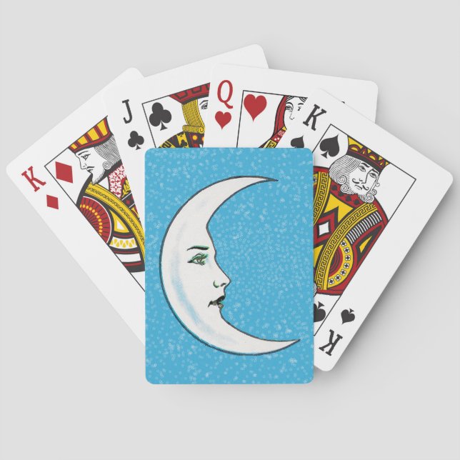 Vintager Halbmond Weißer Mond Gesicht Weißsterne Spielkarten (Rückseite)