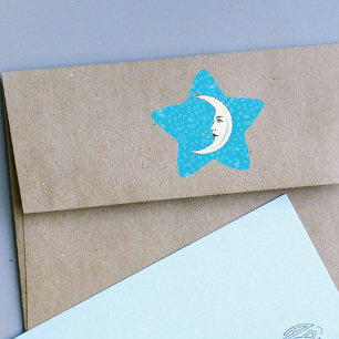 Vintager Halbmond Weißer Mond Gesicht Weißsterne Stern-Aufkleber