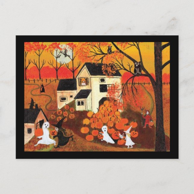 Vintager Halloween-Bauernhof Postkarte (Vorderseite)