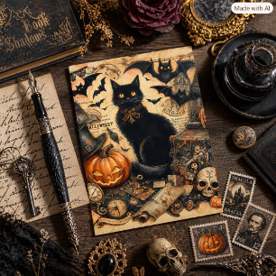 Vintager Halloween Black Cat Holiday Feiertagspostkarte