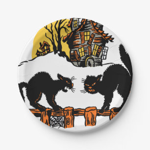Vintager Halloween Black Cats Trick oder Tree Pappteller
