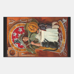 Vintager Halloween-Casting-Zauber mit Wand Rechteckiger Aufkleber