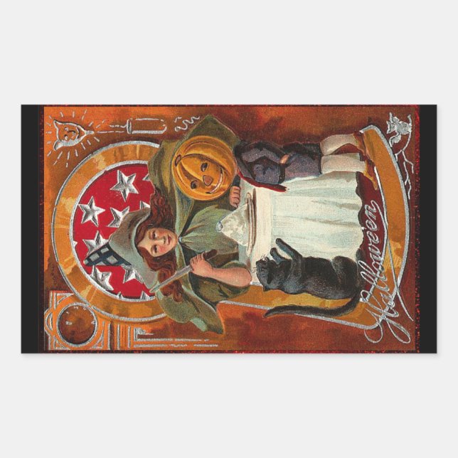 Vintager Halloween-Casting-Zauber mit Wand Rechteckiger Aufkleber (Vorderseite)