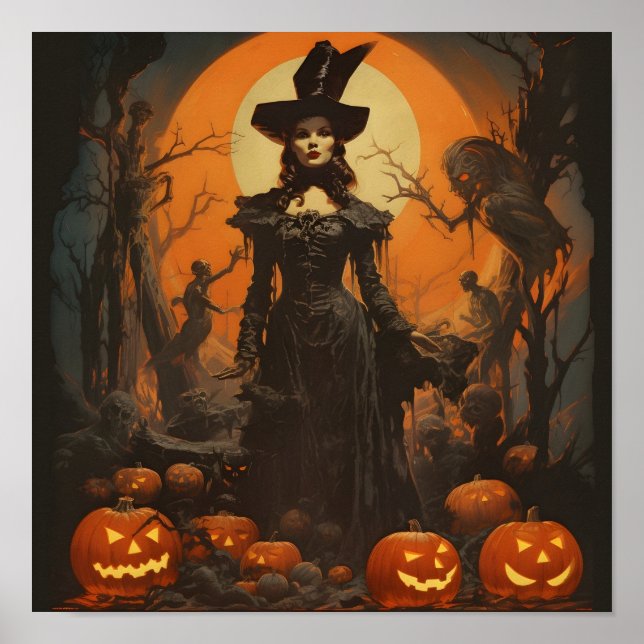 Vintager Halloween-Digitaldruck Poster (Vorne)