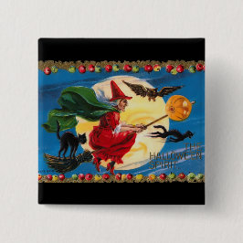 Vintager Halloween-Geist-Hexe-Knopf Button