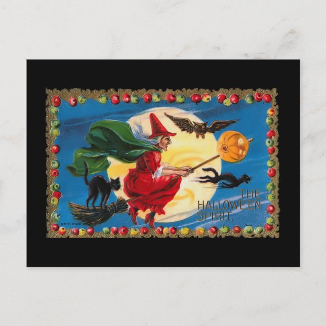 Vintager Halloween-Geist-Hexeneinladung Postkarte (Vorderseite)