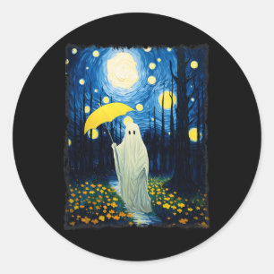 Vintager Halloween-Geist im Wald Van Gogh Sta Runder Aufkleber
