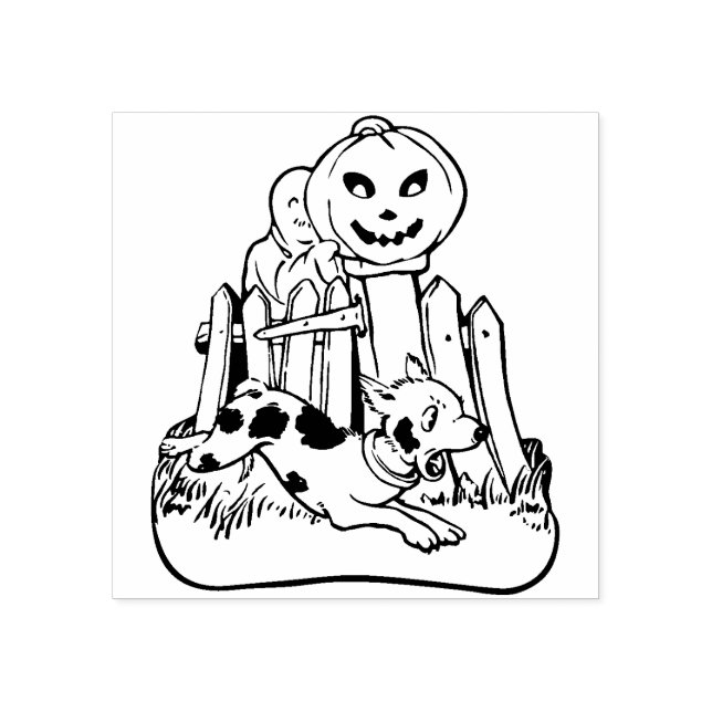 Vintager Halloween-Geist mit Dog & Pumpkin Gummistempel (Prägung)