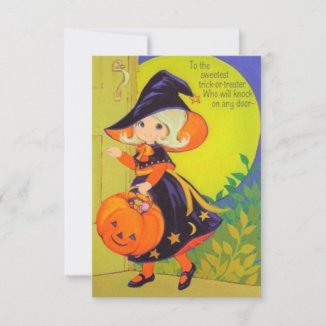 Vintager Halloween-Girl-Hexe-Trick oder -Behandlun (Vorderseite)