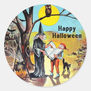 Vintager Halloween-Hexe-Aufkleber Runder Aufkleber