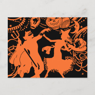 Vintager Halloween-Hexentanz Postkarte