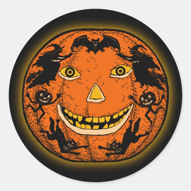 Vintager Halloween Jack O'Lantern Sticker (Vorderseite)