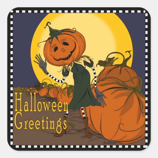 Vintager Halloween-Jackolantern-Sticker Quadratischer Aufkleber (Vorderseite)